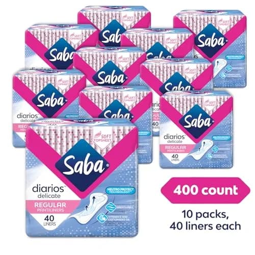 Saba Diarios Regular Delicate Panty Liners 40 Count | Unscented, Hypoallergenic, Breathable Daily Feminine Hygiene thumbnail 2