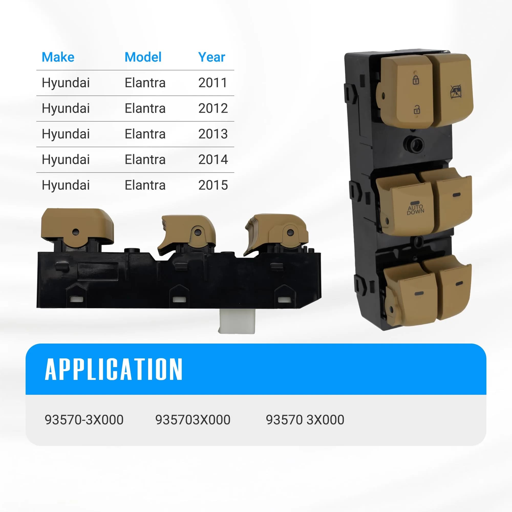 NOVAPARTS Left Driver Side Power Master Window Switch 93570-3X000 Beige for Hyundai Elantra 2011-2015 | Auto Down Function thumbnail 5