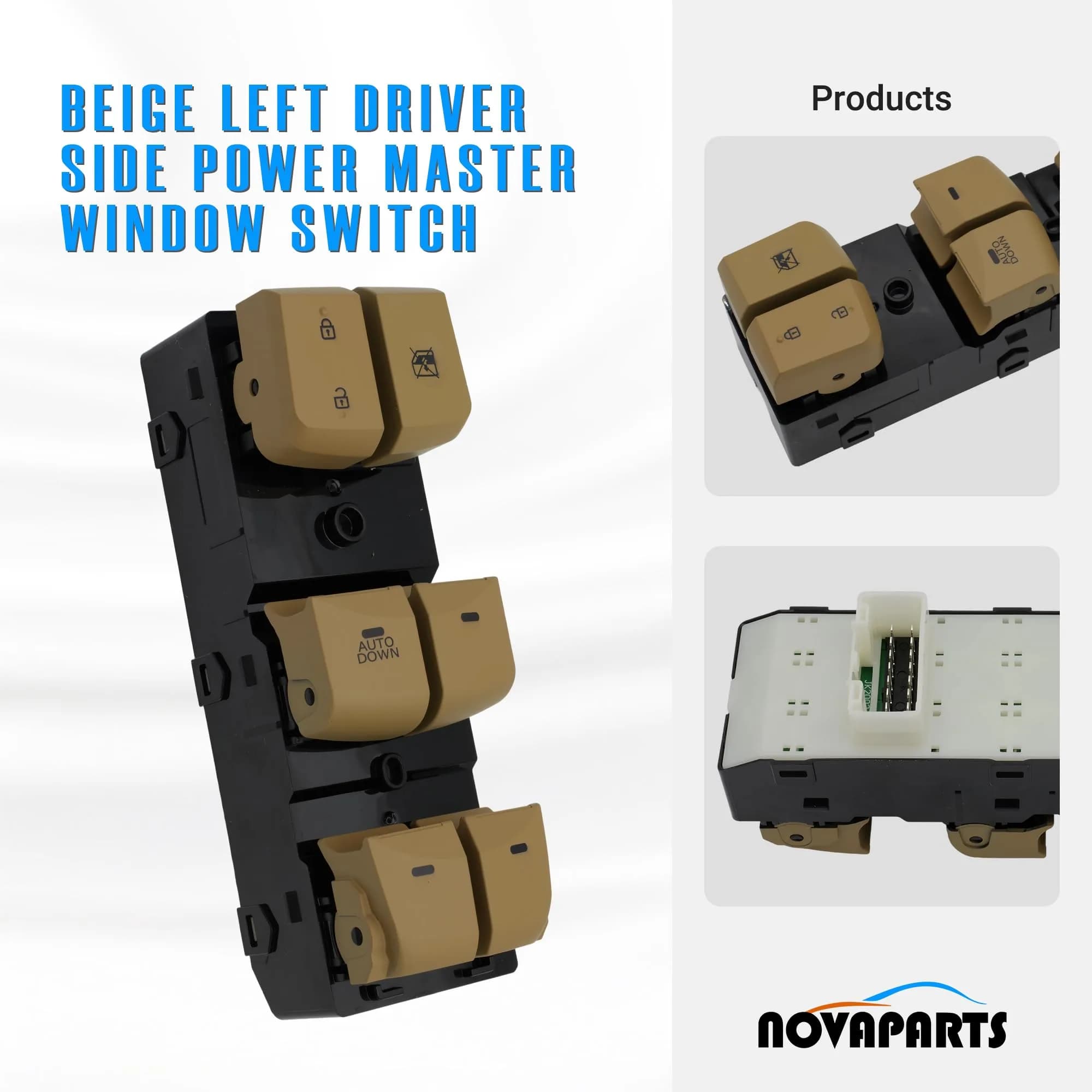 NOVAPARTS Left Driver Side Power Master Window Switch 93570-3X000 Beige for Hyundai Elantra 2011-2015 | Auto Down Function thumbnail 2