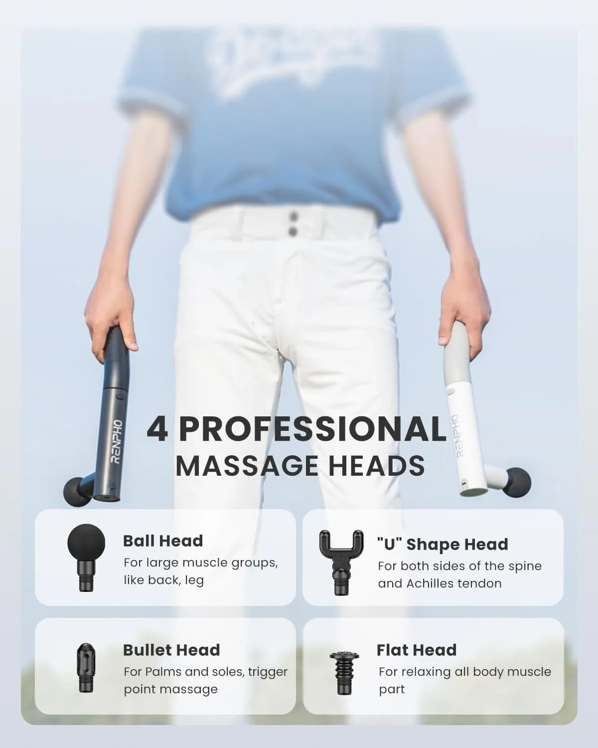 RENPHO Extend Massage Gun with Type-C Charging | Deep Tissue Percussion Massager for Neck and Back (730g) - view 7