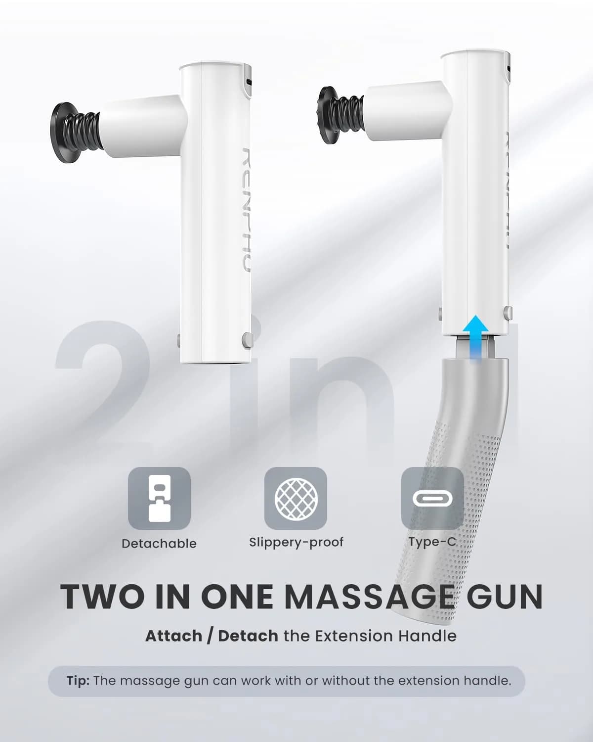RENPHO Extend Massage Gun with Type-C Charging | Deep Tissue Percussion Massager for Neck and Back (730g) - view 2