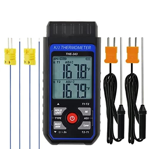 DANOPLUS K Type Thermocouple Thermometer -200~1372℃ (2501℉) | Dual Channel HVAC Temperature Meter Gauge — Black