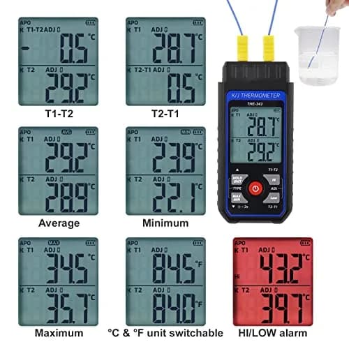 DANOPLUS K Type Thermocouple Thermometer -200~1372℃ (2501℉) | Dual Channel HVAC Temperature Meter Gauge thumbnail 5