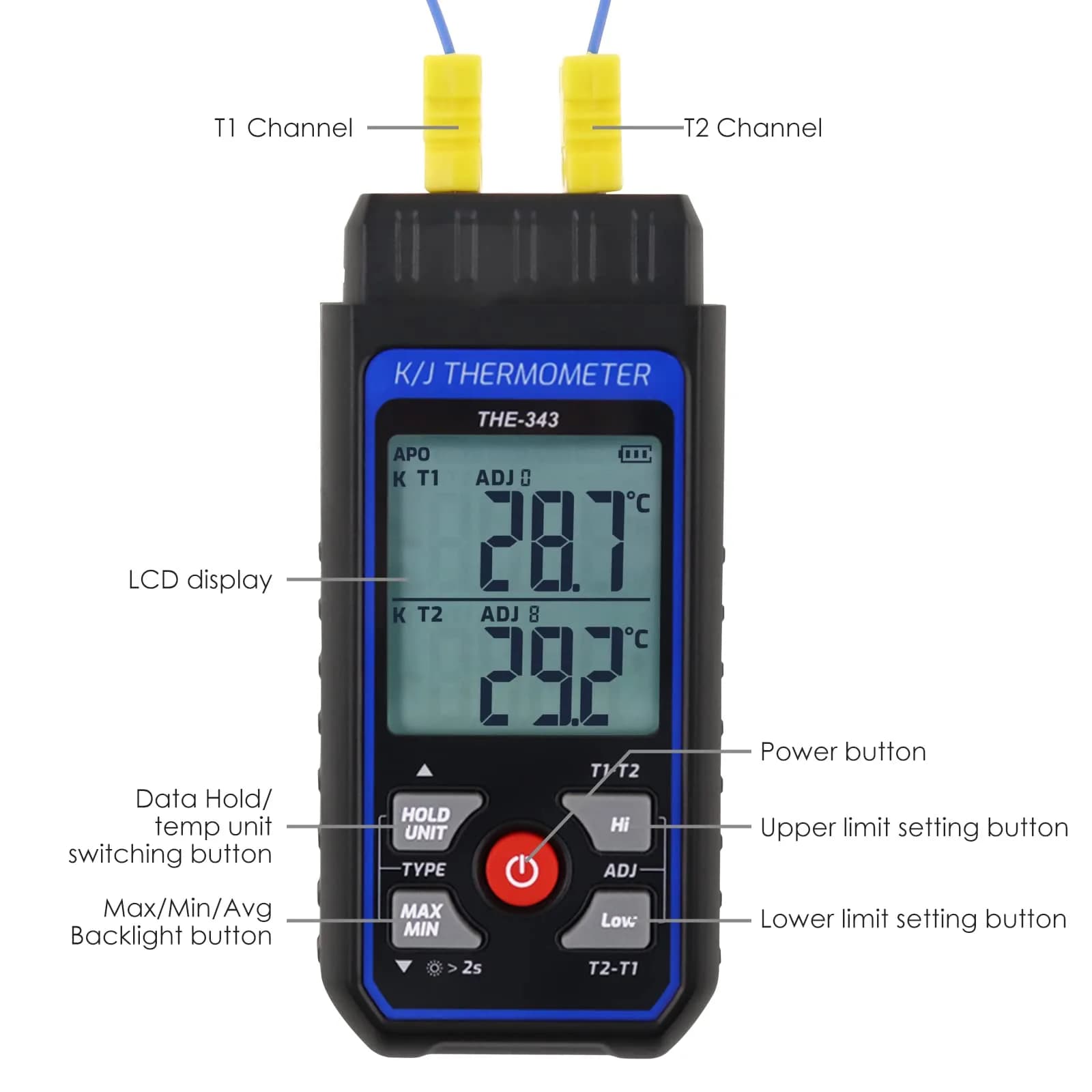 DANOPLUS K Type Thermocouple Thermometer -200~1372℃ (2501℉) | Dual Channel HVAC Temperature Meter Gauge - view 6