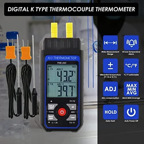 DANOPLUS K Type Thermocouple Thermometer -200~1372℃ (2501℉) | Dual Channel HVAC Temperature Meter Gauge thumbnail 2