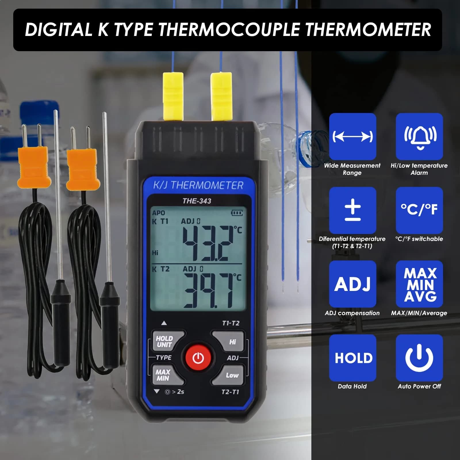 DANOPLUS K Type Thermocouple Thermometer -200~1372℃ (2501℉) | Dual Channel HVAC Temperature Meter Gauge - view 2