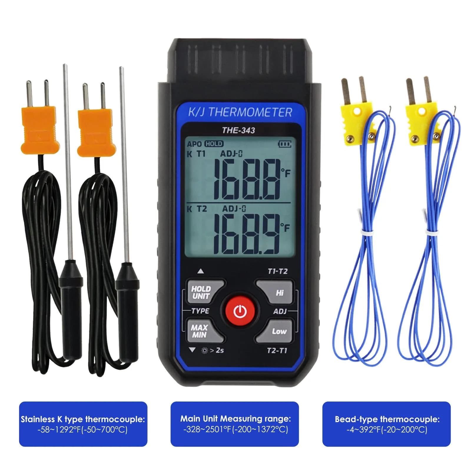 DANOPLUS K Type Thermocouple Thermometer -200~1372℃ (2501℉) | Dual Channel HVAC Temperature Meter Gauge - view 3