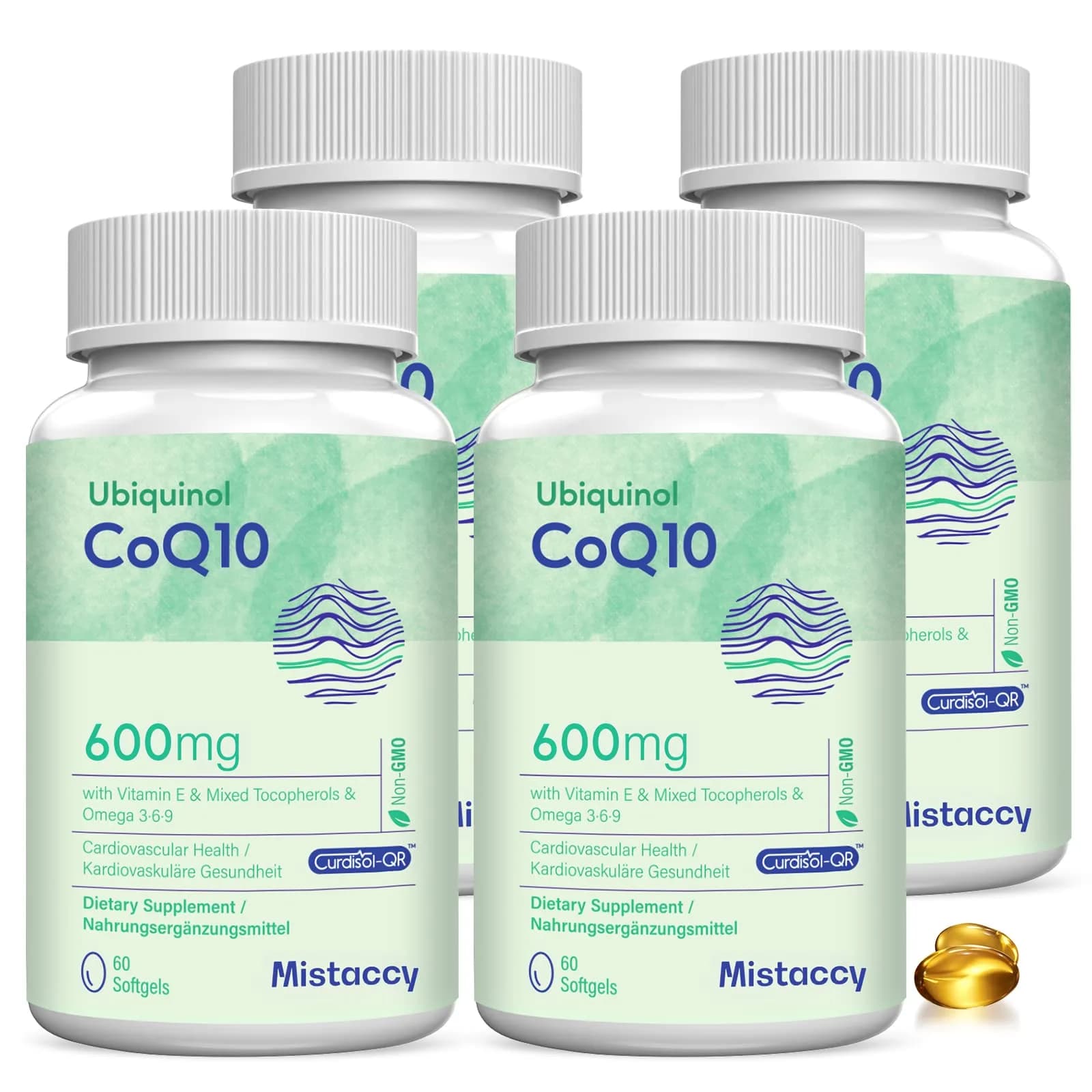 Mistaccy CoQ10 600mg Softgels | High Absorption Ubiquinol Supplement with Vitamin E & Omega 3 6 9 | 240 Softgels