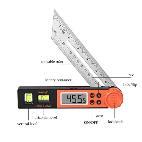 Rainyb Digital Angle Finder & T Bevel Gauge 0-360° | LCD Display & Locking Knob for Woodworking, Construction, DIY thumbnail 2
