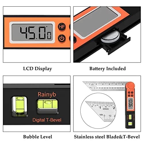 Rainyb Digital Angle Finder & T Bevel Gauge 0-360° | LCD Display & Locking Knob for Woodworking, Construction, DIY thumbnail 3