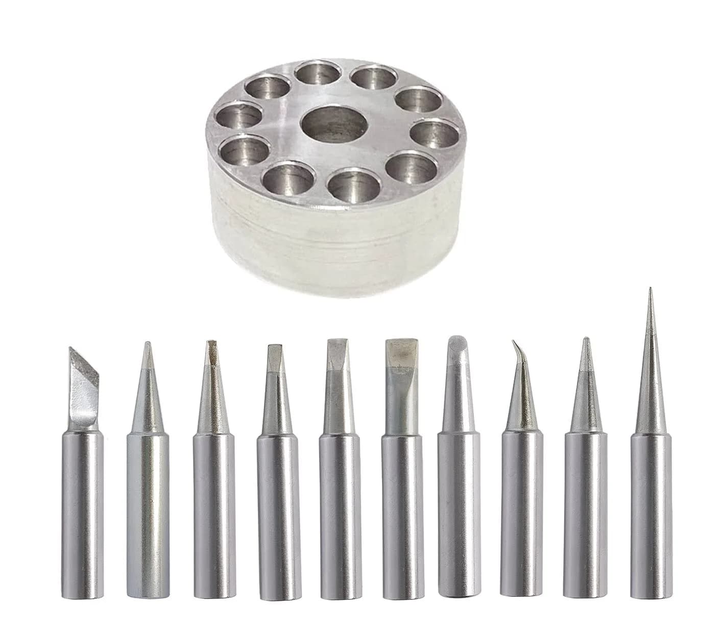 ShineNow T18 Soldering Tips 10pcs Set for Hakko FX-888D FX-888 FX-600 FX-8801 | Copper Tips with Holder — 10pcs tip set with tip holder