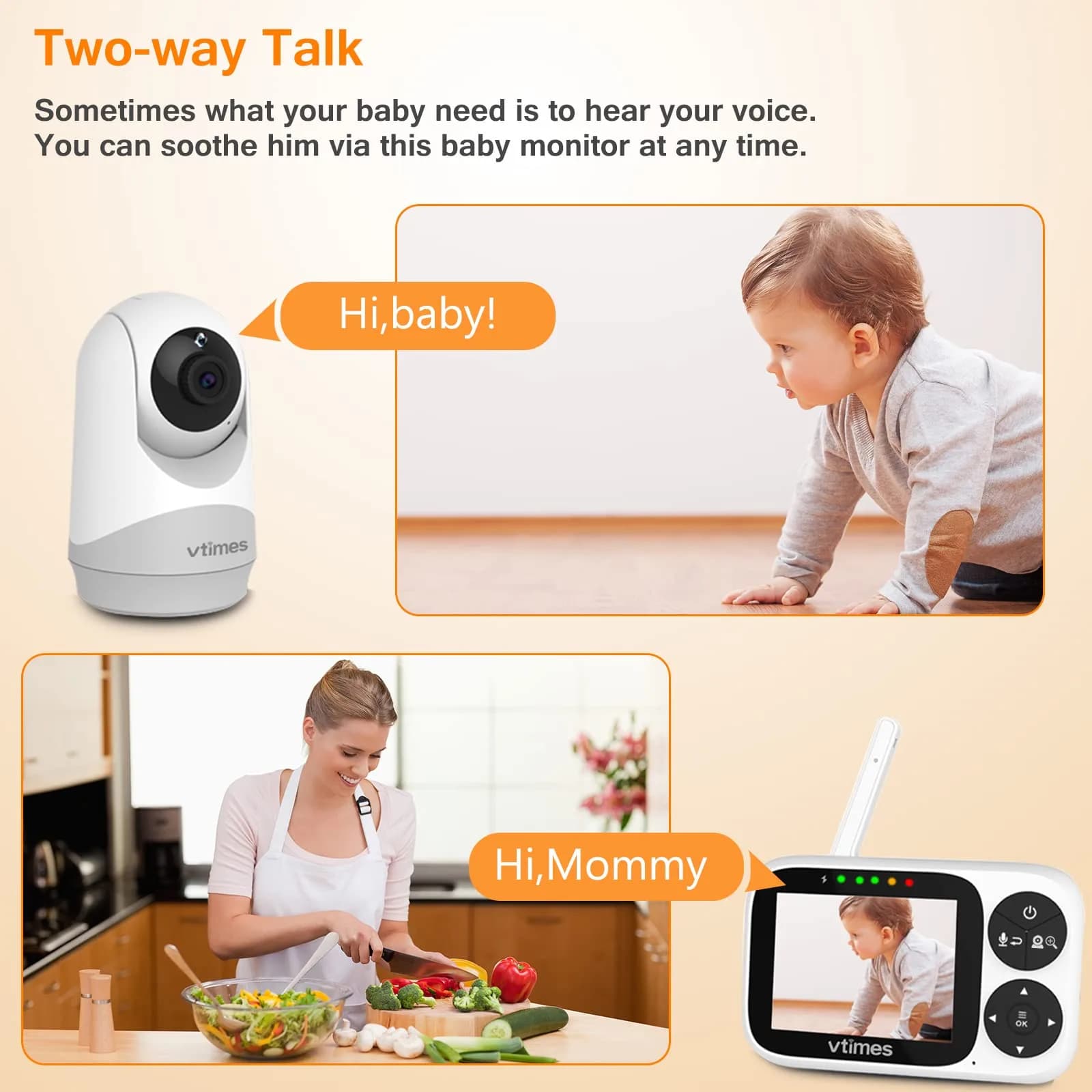 VTimes No WiFi Baby Camera Monitor 3.2" IPS Display | Secure 1000ft FHSS Connection - view 2