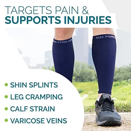 Run Forever Calf Compression Sleeves (Medium, Navy) | 20-30 mmHg Graduated Compression for Pain Relief thumbnail 4