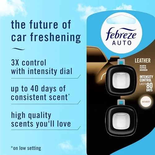 Febreze Car Vent Clip Air Freshener, Leather Scent, Eliminates Odors for 80 Days (Pack of 2) thumbnail 2