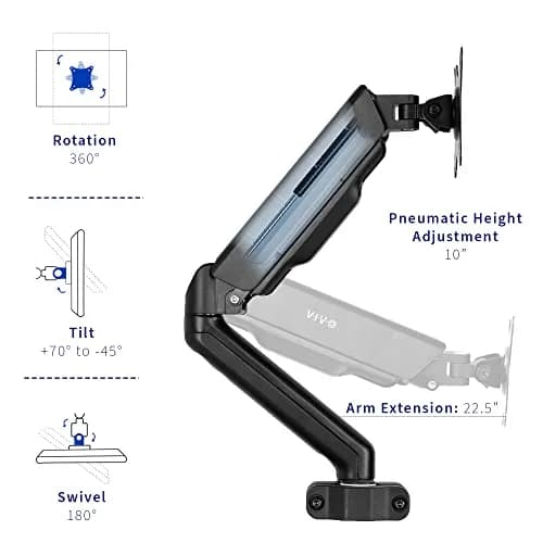 VIVO Black Pneumatic Pole Mounted Monitor Arm for 17-32 in Screens | Full Motion Articulating Arm thumbnail 4