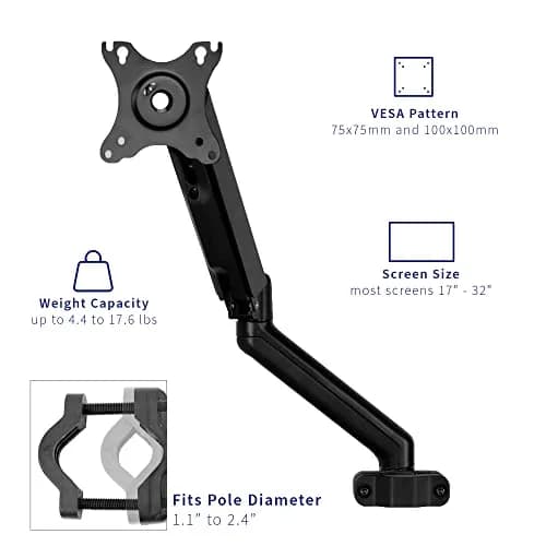 VIVO Black Pneumatic Pole Mounted Monitor Arm for 17-32 in Screens | Full Motion Articulating Arm thumbnail 3