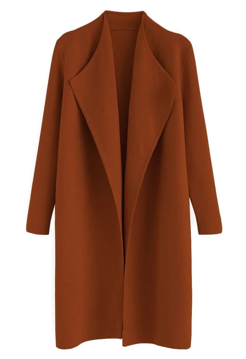 CHICWISH Women's Classy Caramel Open Front Knit Coat XL | Oversized Acrylic Layer