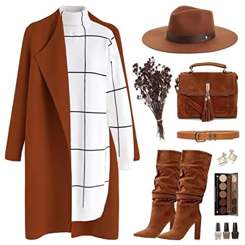 CHICWISH Women's Classy Caramel Open Front Knit Coat XL | Oversized Acrylic Layer thumbnail 3