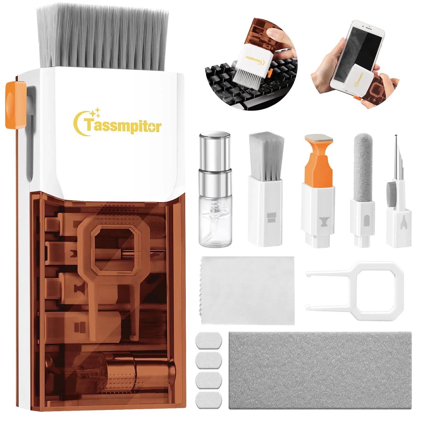 Tassmpitor All-in-1 Keyboard Cleaner Laptop Cleaning Kit | Deep Device & Screen Cleaning — Coffee Brown