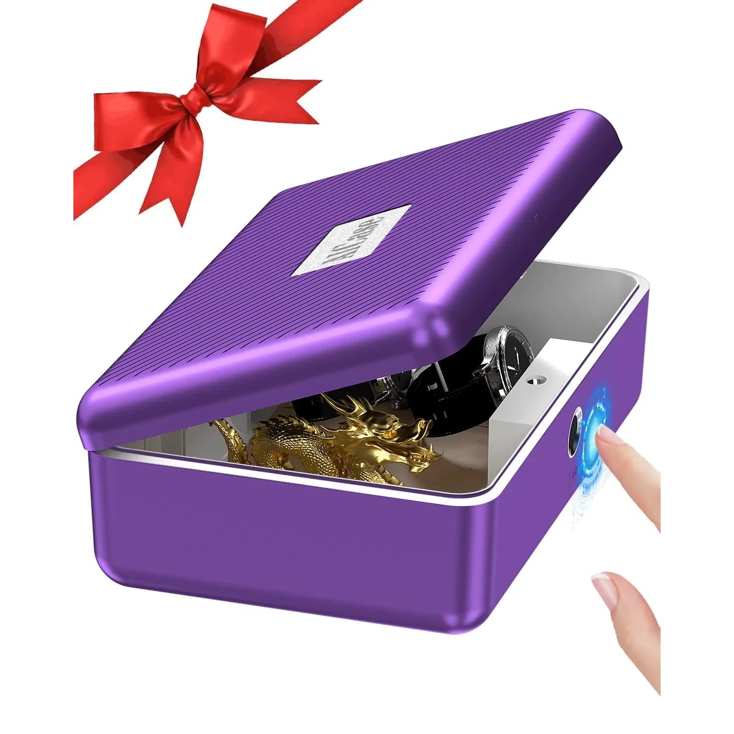 AICase Biometric Fingerprint Storage Box 22.99cm (9") | Quick Access Security for Valuables — Purple