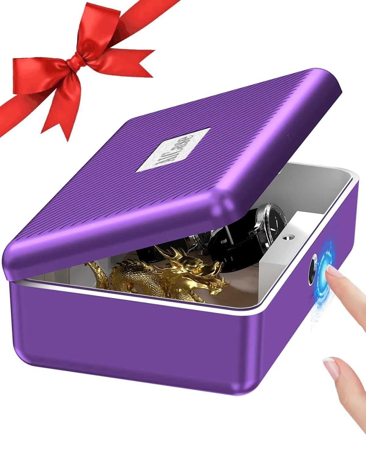 AICase Biometric Fingerprint Storage Box Purple | Portable Cash Jewelry Security Lock Box Safe with Combination Lock - main product image