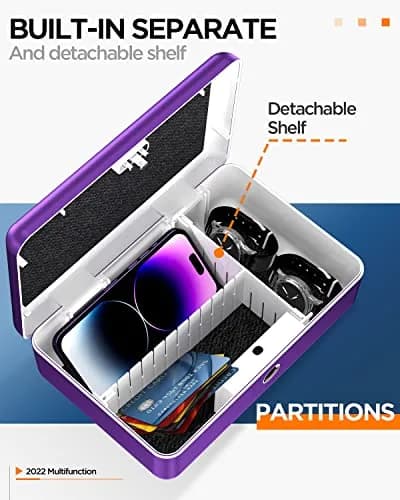 AICase Biometric Fingerprint Storage Box Purple | Portable Cash Jewelry Security Lock Box Safe with Combination Lock thumbnail 4