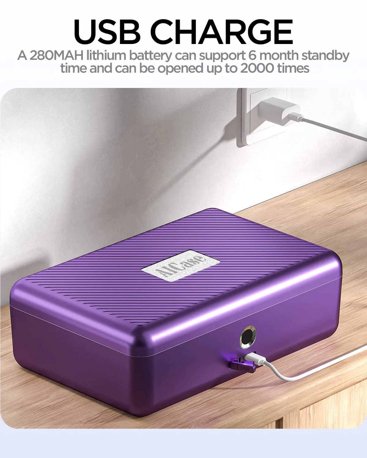 AICase Biometric Fingerprint Storage Box Purple | Portable Cash Jewelry Security Lock Box Safe with Combination Lock - view 5