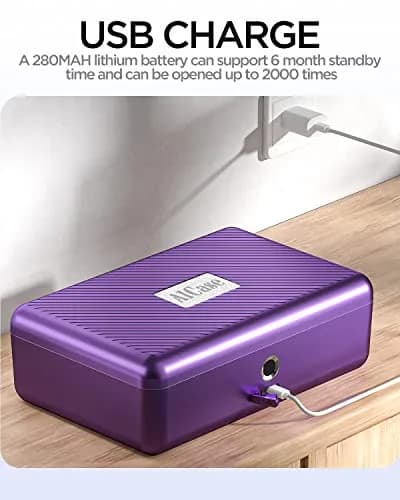 AICase Biometric Fingerprint Storage Box Purple | Portable Cash Jewelry Security Lock Box Safe with Combination Lock thumbnail 5