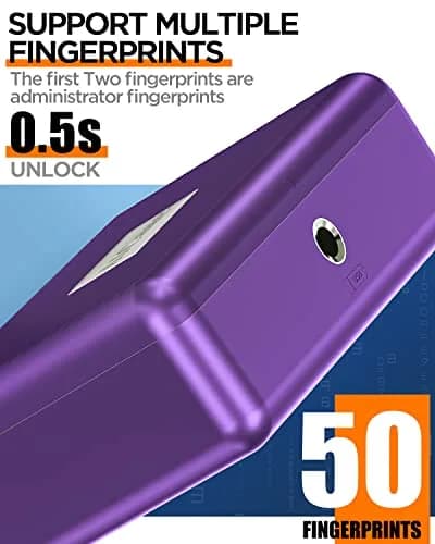 AICase Biometric Fingerprint Storage Box Purple | Portable Cash Jewelry Security Lock Box Safe with Combination Lock thumbnail 3