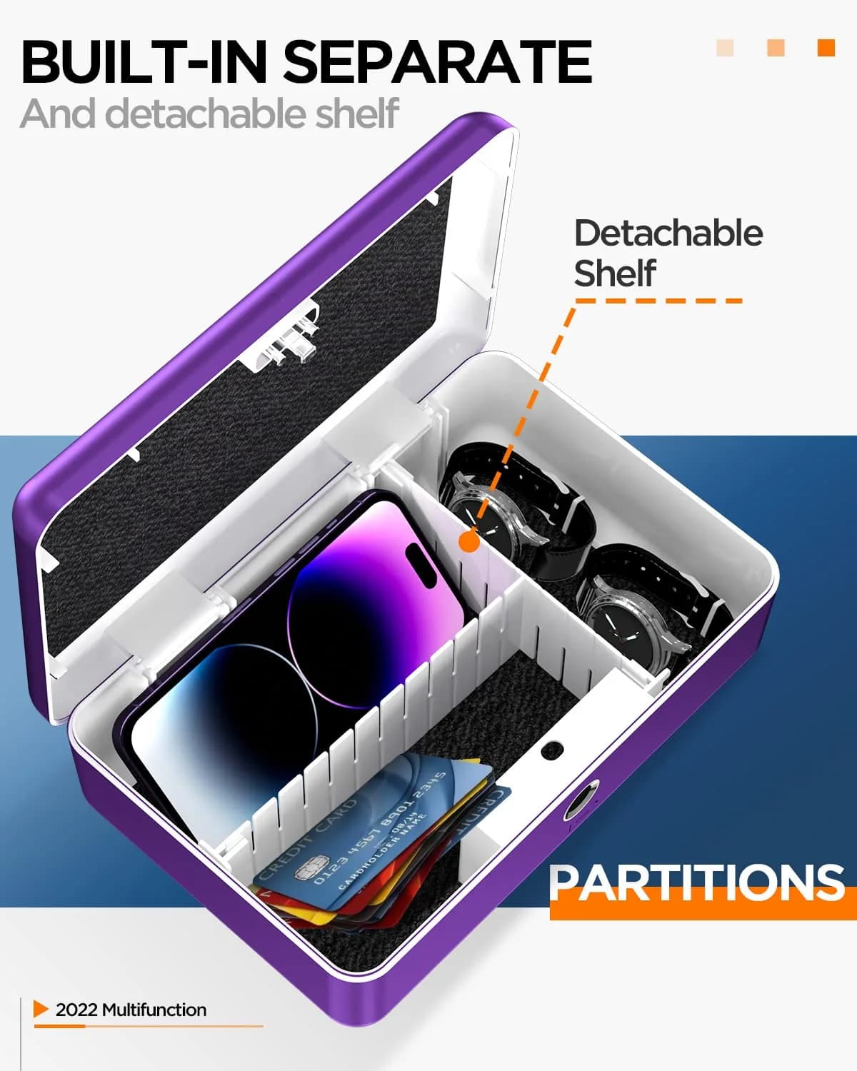 AICase Biometric Fingerprint Storage Box Purple | Portable Cash Jewelry Security Lock Box Safe with Combination Lock - view 4
