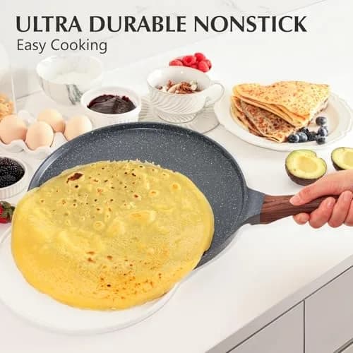 SENSARTE 12 Inch Nonstick Crepe Pan Granite Coating Pancake Pan Gray | Induction Compatible, Lightweight & Easy to Clean thumbnail 3