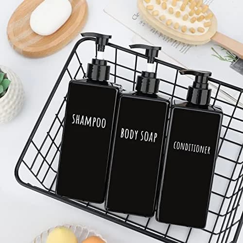 Segbeauty Black Plastic Square Soap Dispenser Set | 3pcs 500ml (16.9oz) Refillable Pump Bottles for Shampoo, Conditioner, Body Wash thumbnail 6