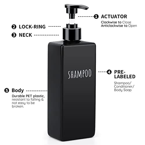 Segbeauty Black Plastic Square Soap Dispenser Set | 3pcs 500ml (16.9oz) Refillable Pump Bottles for Shampoo, Conditioner, Body Wash thumbnail 3