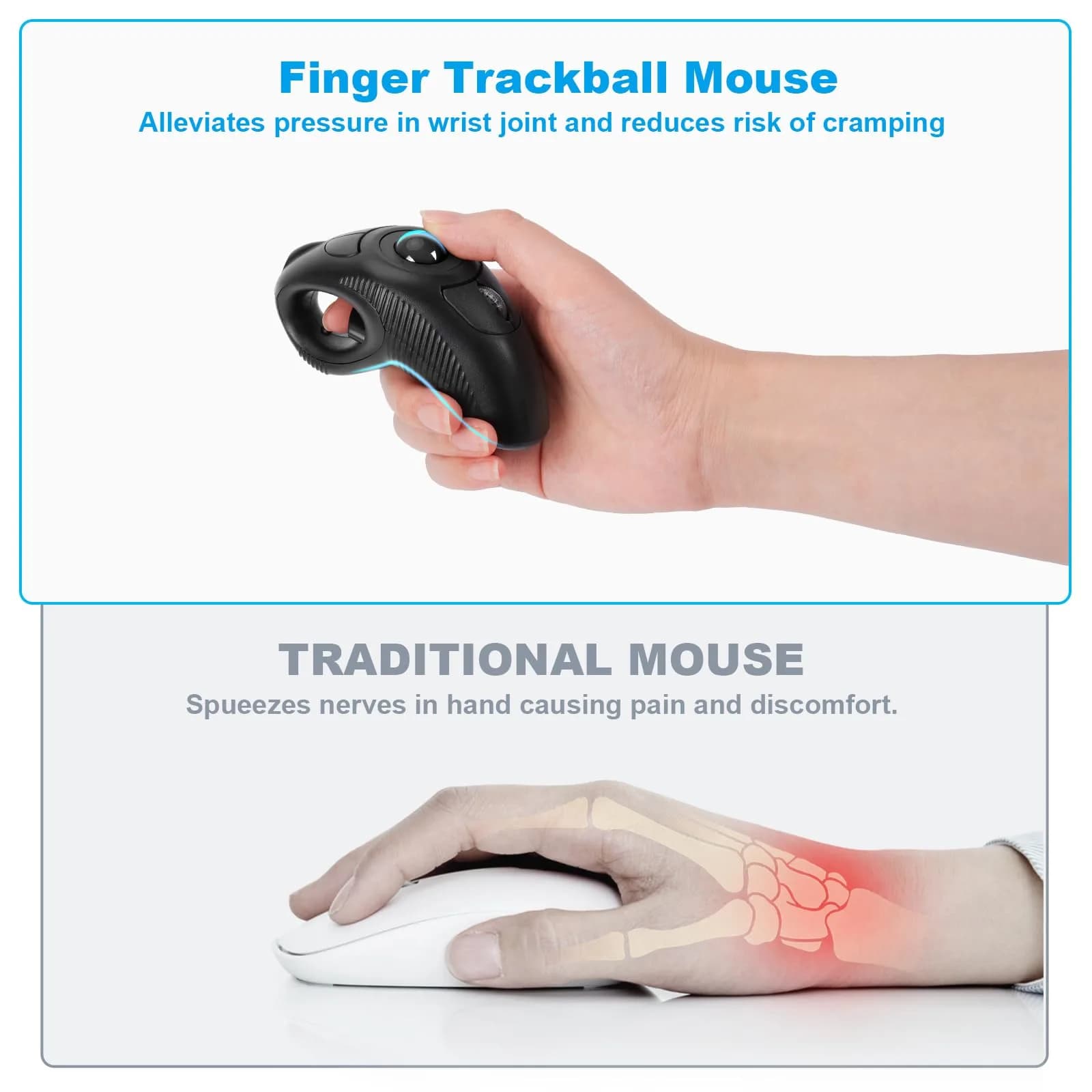 welspo Wireless Trackball Laser Mouse with AAA Battery | Ergonomic Design for Left & Right Hand - view 5