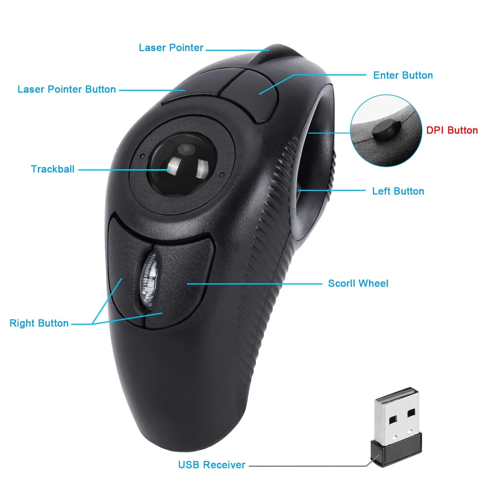 welspo Wireless Trackball Laser Mouse with AAA Battery | Ergonomic Design for Left & Right Hand - view 4