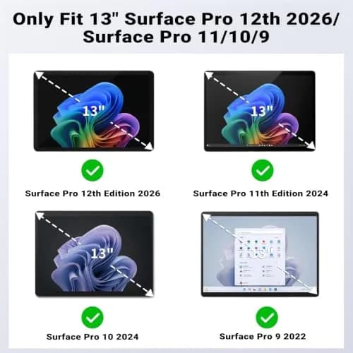 MoKo Rugged Case for 13" Surface Pro 12th Gen 2026, Pro 11/10/9 | Black Hybrid Kickstand Folio with Hand Strap thumbnail 2