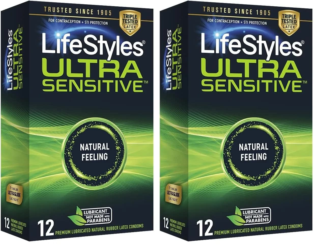 LifeStyles Ultra Sensitive Natural Feeling Lubricated Latex Condoms, 12 Count (Pack of 2) | Ultra Thin & Sensitive for Maximum Pleasure — 12 יחידות (חבילה של 1)