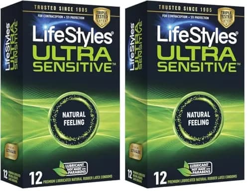 LifeStyles Ultra Sensitive Natural Feeling Lubricated Latex Condoms, 12 Count (Pack of 2) | Ultra Thin & Sensitive for Maximum Pleasure thumbnail 1