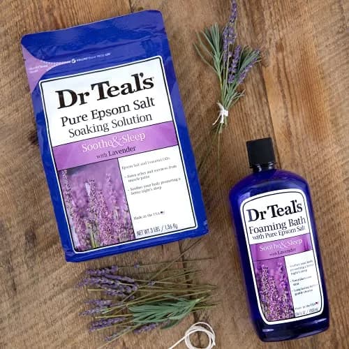 Dr Teal's Epsom Salt Soaking Solution & Foaming Bath Combo Pack, Lavender - 3 lb Salt & 34 fl oz Foaming Bath | Soothes Body & Mind thumbnail 6