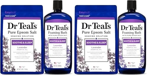 Dr Teal's Epsom Salt Soaking Solution & Foaming Bath Combo Pack, Lavender - 3 lb Salt & 34 fl oz Foaming Bath | Soothes Body & Mind thumbnail 1