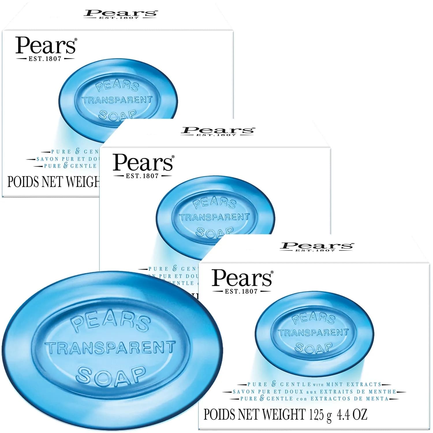 Pears Germ Shield with Mint Extract Soap (Set of 3 Soaps) 125 Gx3 | Unisex Skin Cleanser for Body — Bar