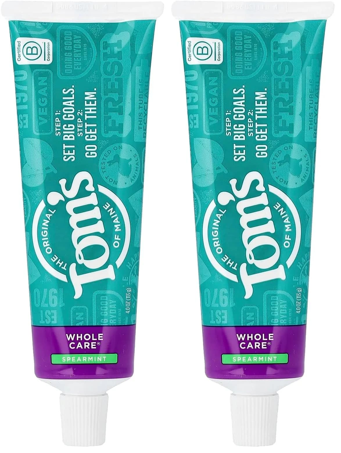 Tom's of Maine Whole Care Natural Toothpaste with Fluoride, Spearmint, 4 oz. | Fluoride & Whitening for Whole Mouth (120c) — No Color
