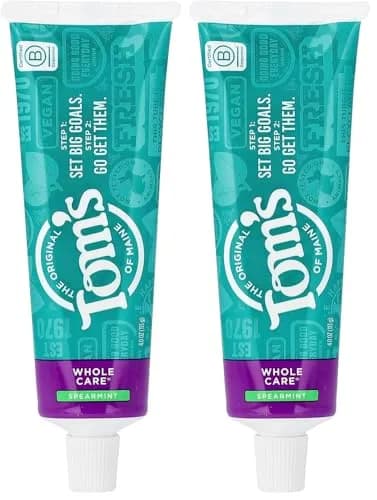 Tom's of Maine Whole Care Natural Toothpaste with Fluoride, Spearmint, 4 oz. | Fluoride & Whitening for Whole Mouth (120c) thumbnail 1