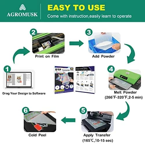 Agromusk DTF Transfer Film 8.3" x 11.7" | Easy Fabric Printing (70-120 chars) thumbnail 5