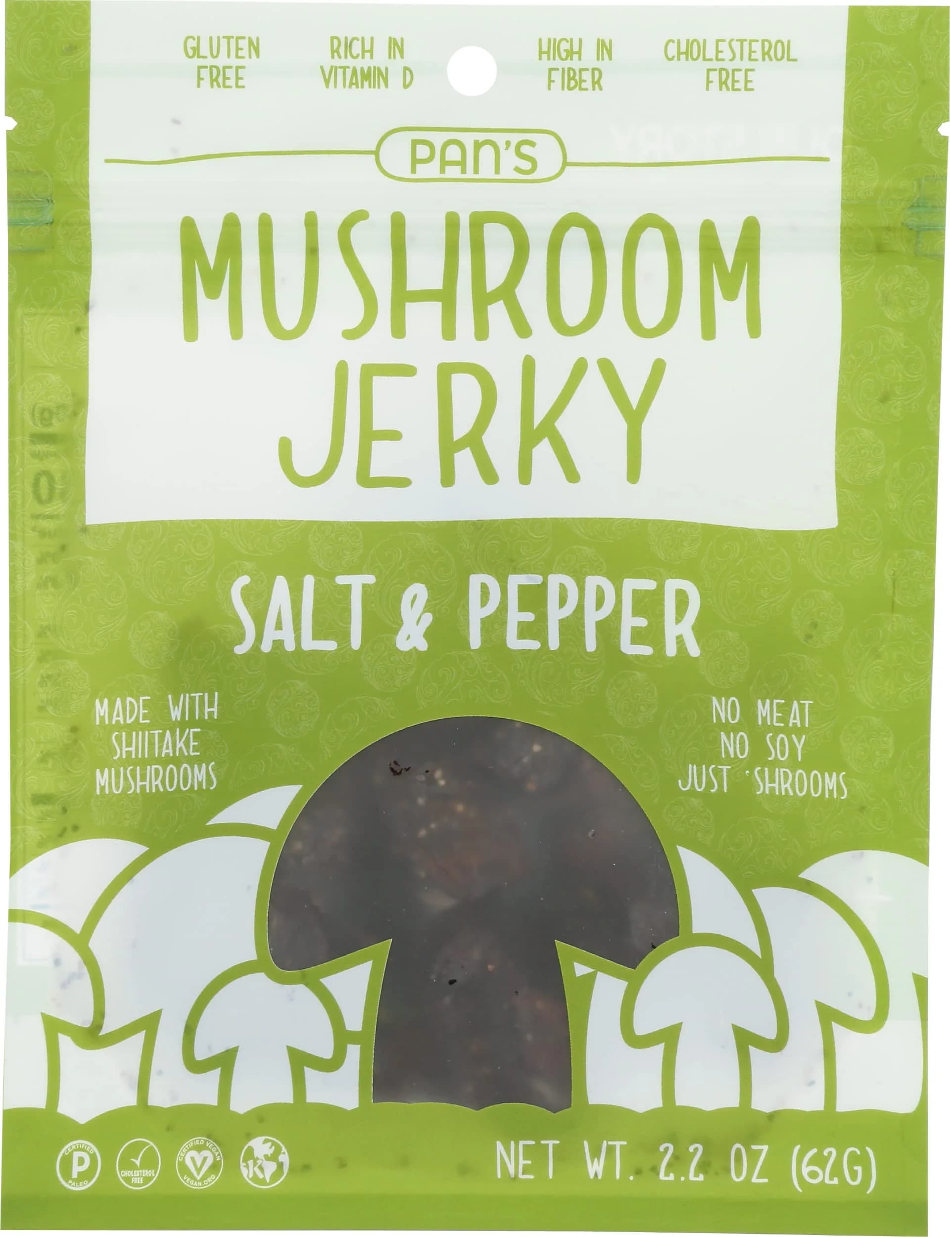 Pan's Mushroom Salt and Pepper Flavor Dried Mushrooms Shitake Jerky 2.2 oz (Pack of 6) | Gluten & Soy Free