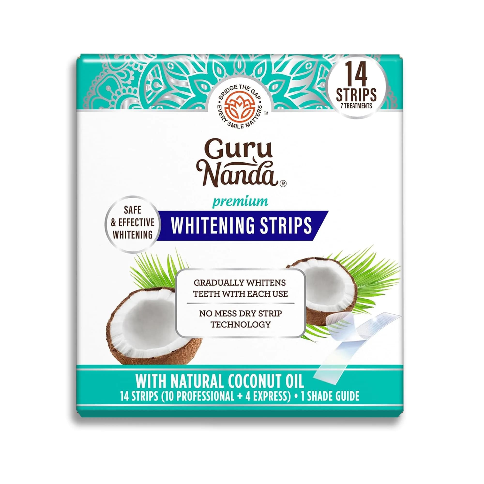 GuruNanda Teeth Whitening Strips Kit 14 Count (Pack of 1) | Vegan & Cruelty-Free Formula for Brighter Smiles - main product image