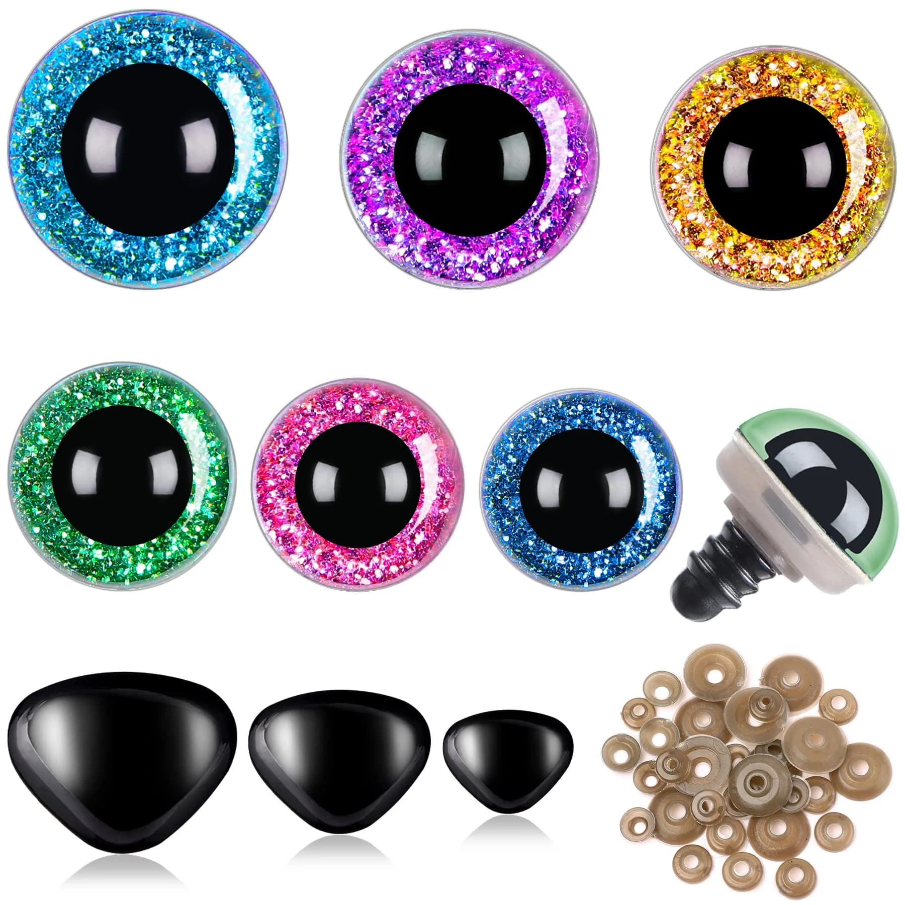 UPINS 180 Pcs Large Colored Safety Eyes and Noses with Washers | 10-20mm Eyes, 9-14mm Noses - main product image