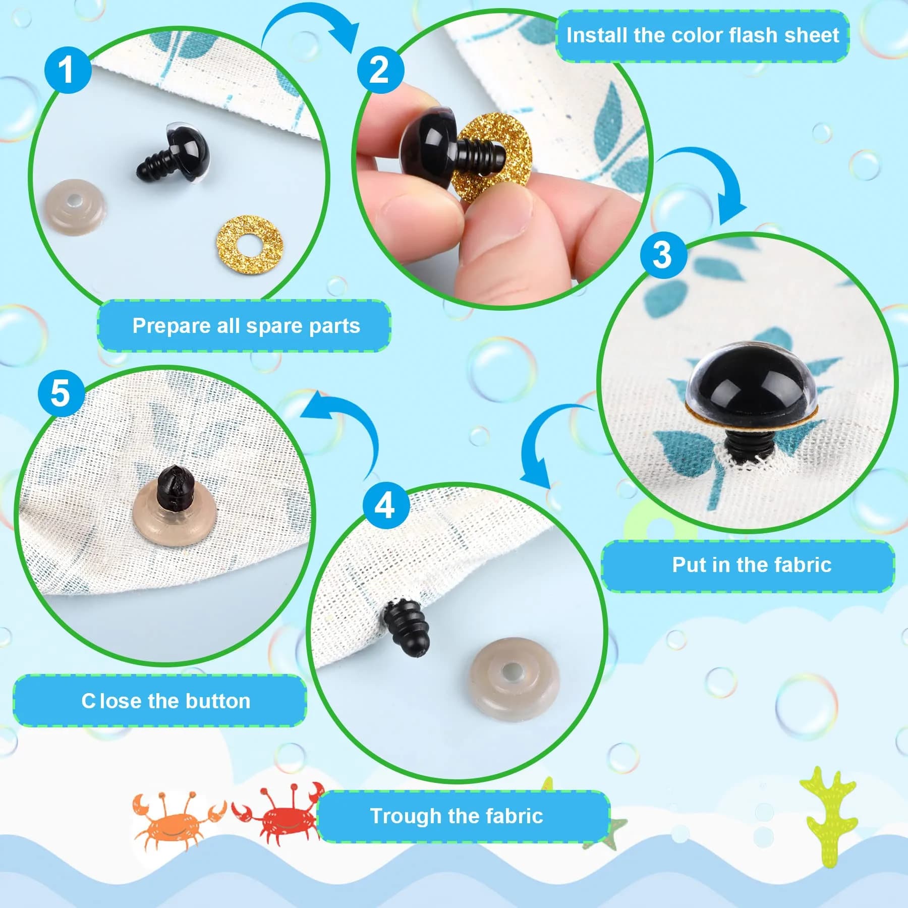 UPINS 180 Pcs Large Colored Safety Eyes and Noses with Washers | 10-20mm Eyes, 9-14mm Noses - view 4