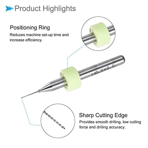 CoCud 0.3mm Micro PCB Drill Bits 38mm (1.5") Length, 1/8" Shank, Tungsten Carbide Twist Drill Bits for CNC & Electronics, 20-Piece Set thumbnail 5