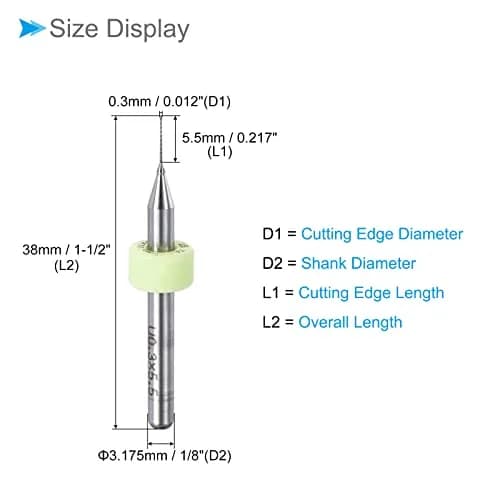 CoCud 0.3mm Micro PCB Drill Bits 38mm (1.5") Length, 1/8" Shank, Tungsten Carbide Twist Drill Bits for CNC & Electronics, 20-Piece Set thumbnail 2